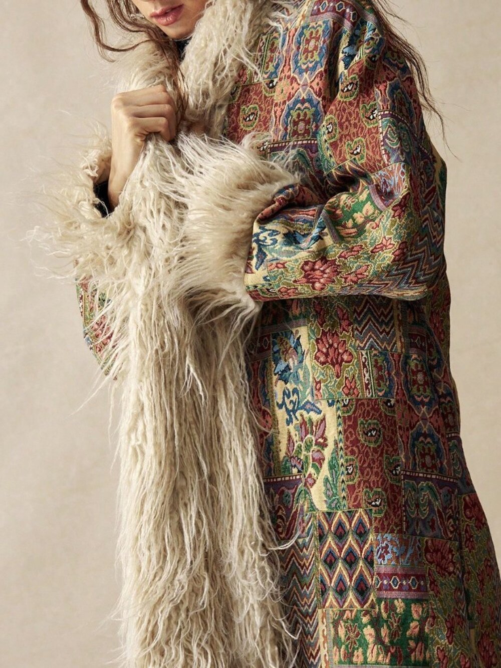 Multicolor Casual Women's Jacquard Faux Fur Coat - Picture 3 of 8